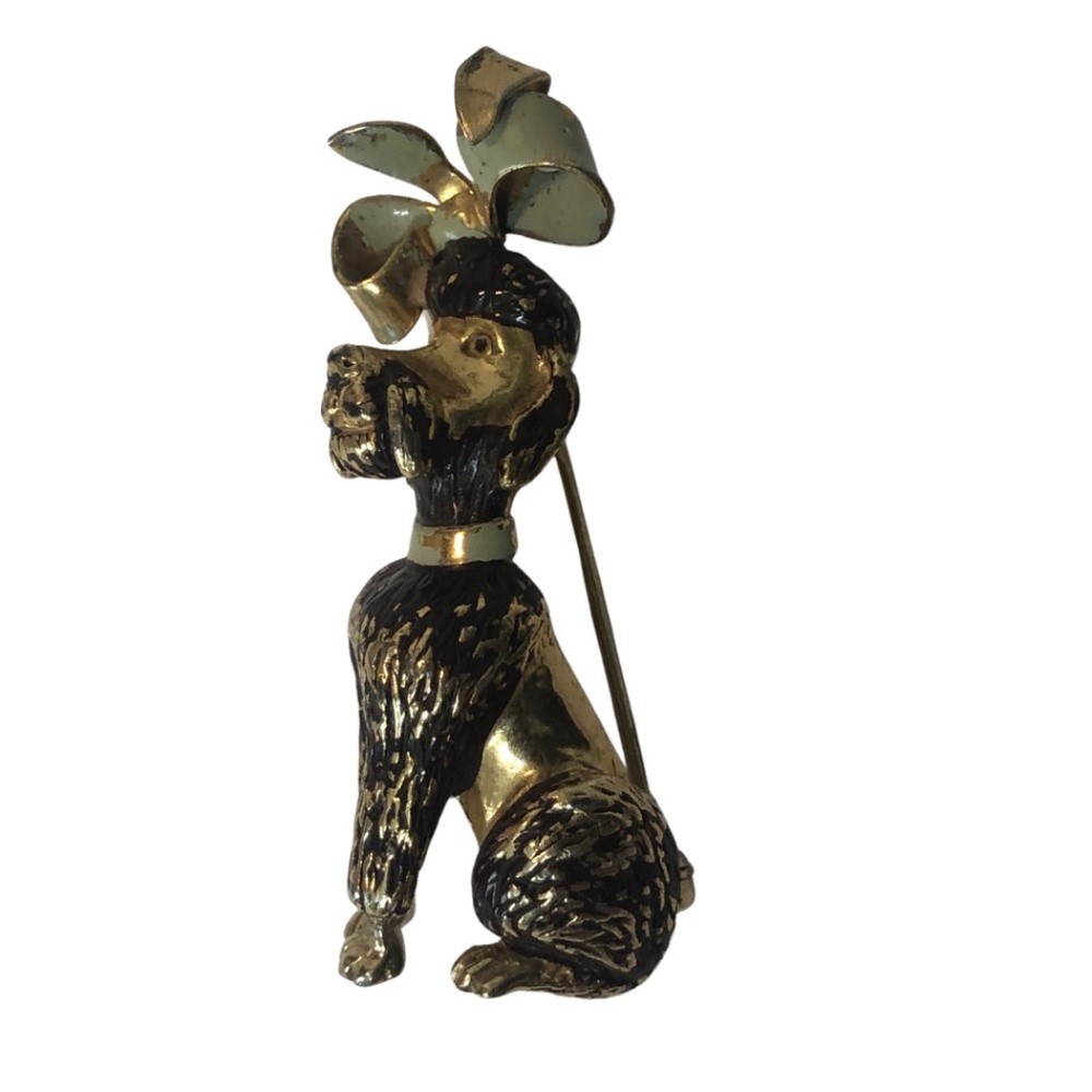 Vintage Brooches Dog Pet Poodle Gold Tone Fantasy Enamel Gift.